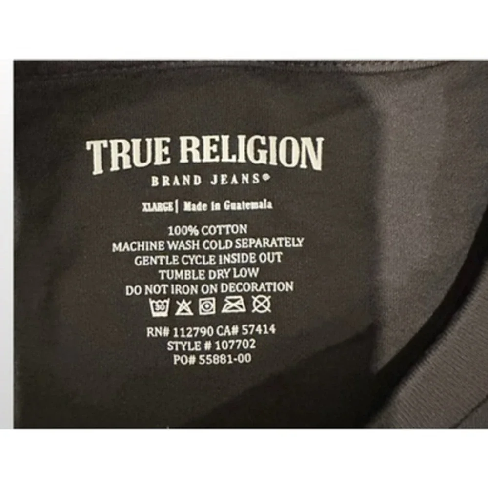 True Religion Shirt Mens XL Jet Black Buddha World Crew Tee Graphic Logo Cotton